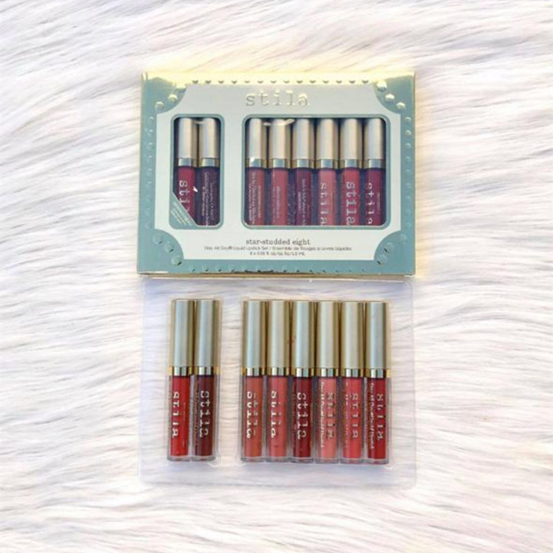 

Hot SALE Brand Stila Star Studded 8pcs Liquid Lipstick Lip gloss Set Stay All Days Long Lasting Creamy Shimmer Lip Gloss lipstick, Mixed color