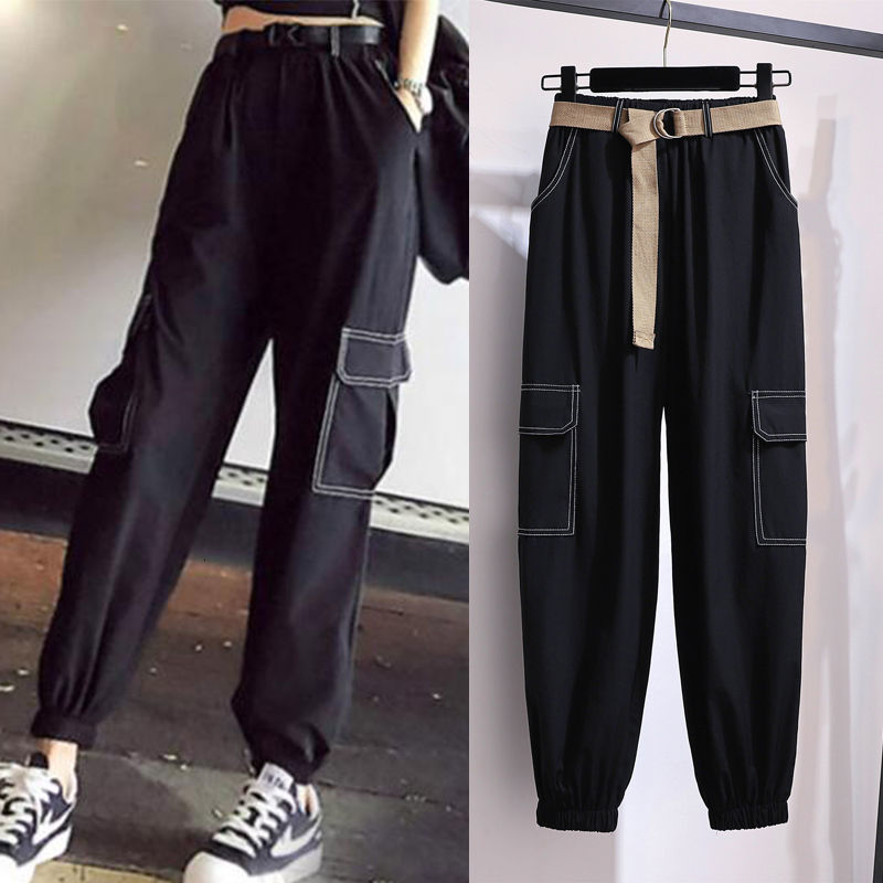 

2021 New Charge of the Broad Black Loose Leg Pants Women Sports Streetwear Harajuku Korean Leggings Higher Waist Kor7