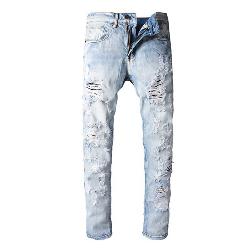 

New Men's Male Large Size Fashion Streetwear Men Jeans Designer Printed Denim Pants Slim Fit Ripped Beggar Embroidered Trousers ZCCY, Blue