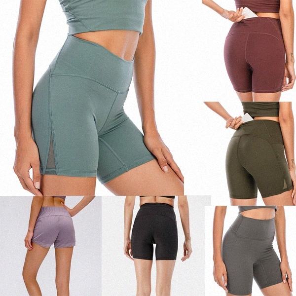 

1 lu women leggings yoga outfit thigh designer womens lu workout gym wear solid sports elastic fitness lady Align SHR Short 4 pant r6ow#, White;black