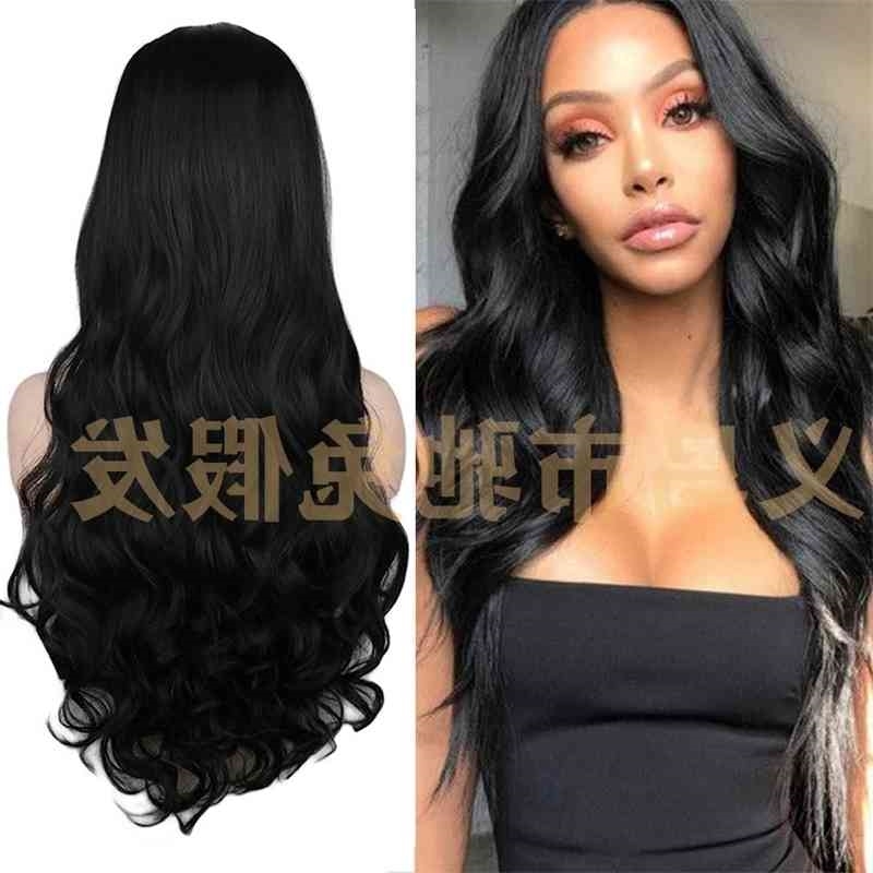 

fiber Wig women's chemical head cover, medium long curly hair, large wave, black custom-made, C7786