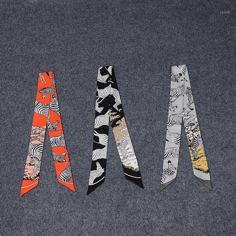 

Scarves Long Skinny Silk Neck Scarf Collar Tie Women Foulard Bag Ribbon Floral Print Elegant Hairband Head Kerchief Customisatio, Blue;gray