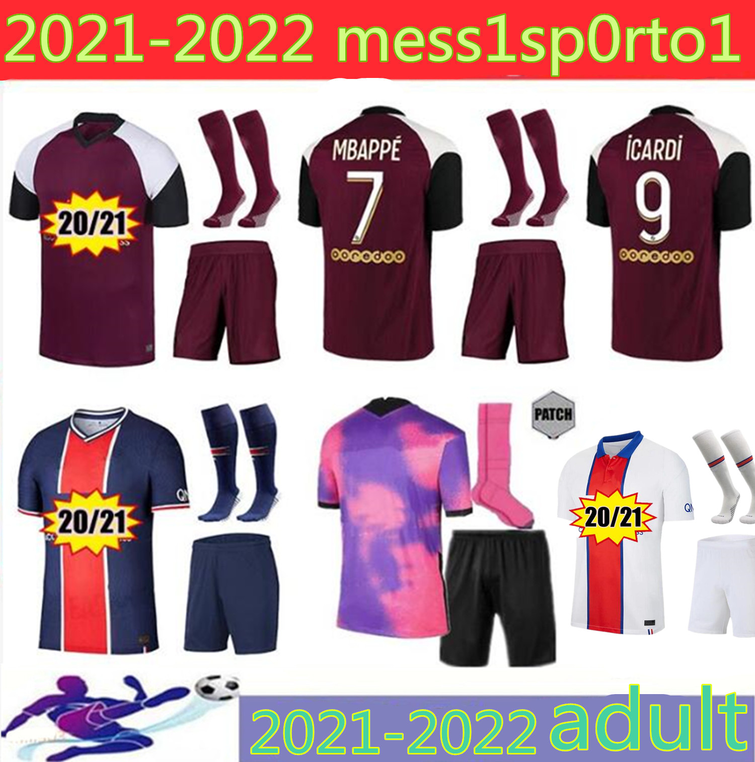 

Adult 20 21 ICARDI MBAPPE MARQUINHOS 50t soccer Jersey 2021 VERRATTI men KIMPEMBE FLORENZI Maillots de football shirt k, Wine red