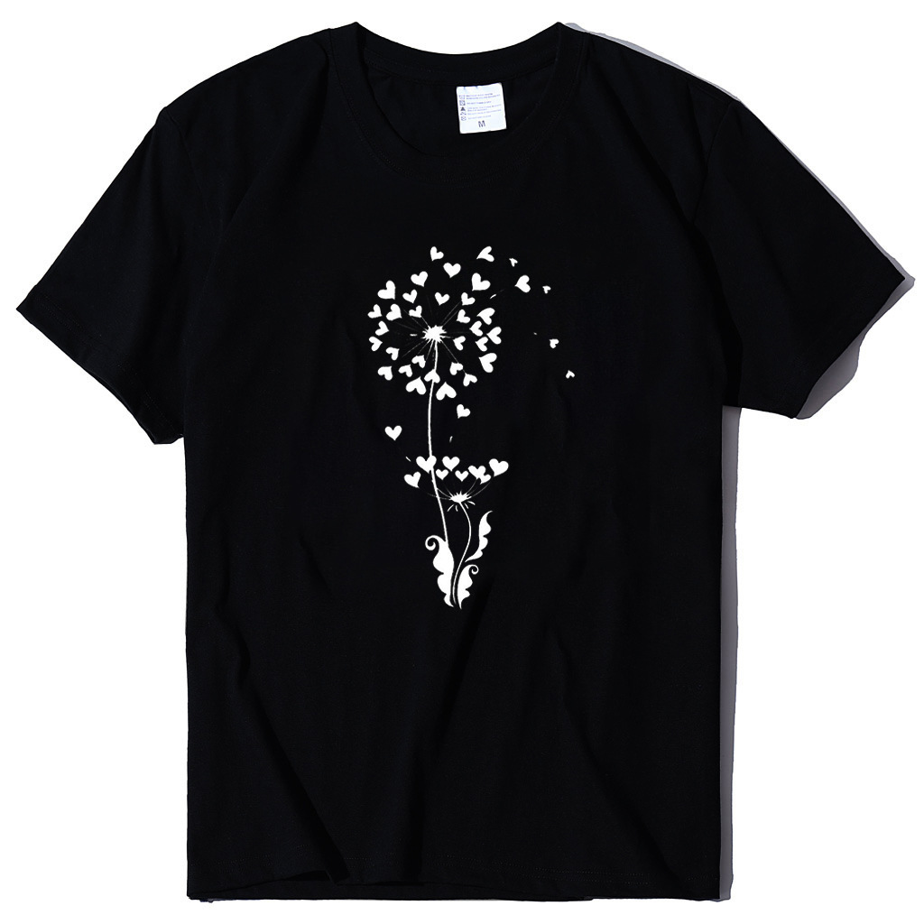 

women's t-shirt love art print summer loose large shirt pullover short sve, White