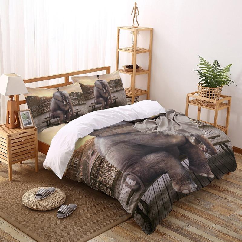 

Bedding Sets Funny Elephant Street Duvet Cover Pillow Case Bed Sheet Boy Kid Teen Girl Set King Queen  Full Home Textile, As pic
