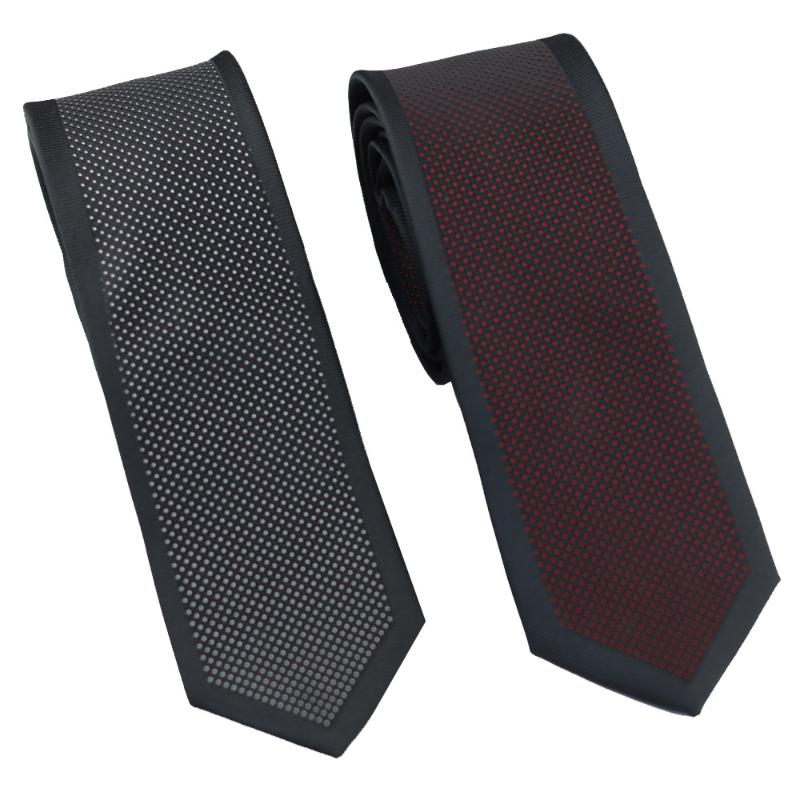 Neck Ties Coachella Border Black Polka Dot Necktie Jacquard Woven Men Skinny Tie 6CM-image-709765220