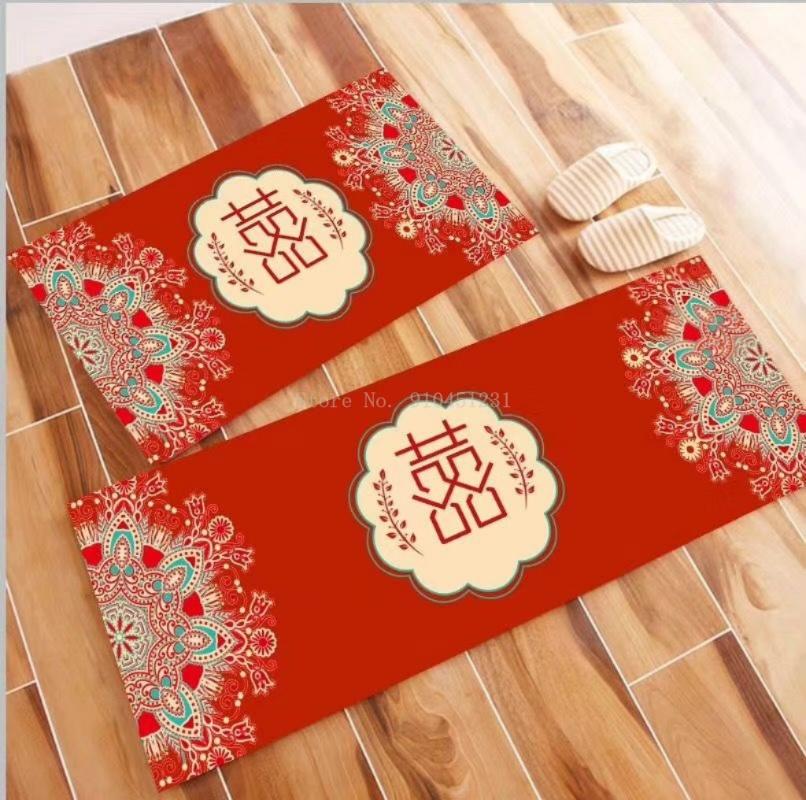 

Carpets Red Chinese Style Stair Step Mats Non-Slip Double Happiness Play Rug Erasable And Washable Floor Carpet Couple Wedding Gift, Grey