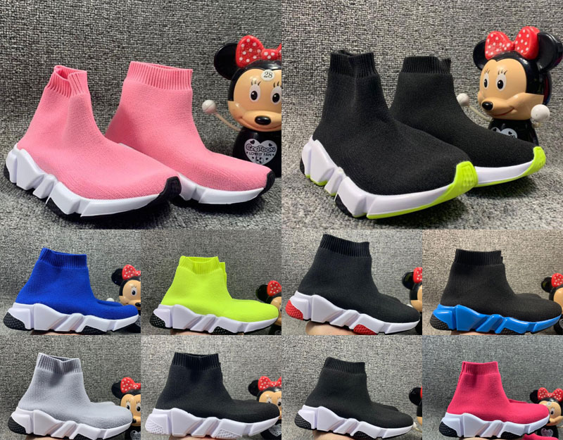 

Infant boy Fashion Speed Runner Shoes Italy Designing contrasted printed recycled knit Crew Triple-Black White Pink Red Grey Hight Top Kids Edition Sock Sneakers