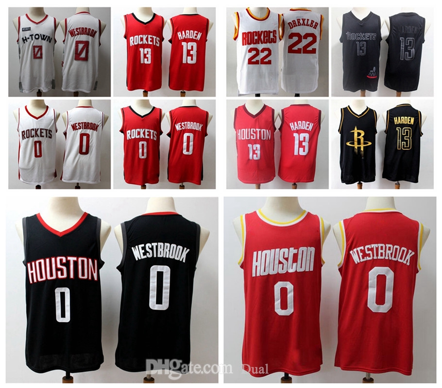 

2021 Design Mens JerseyHoustonRockets13 JamesHarden 0 RussellWestbrook City Vintage Editio, Black;red