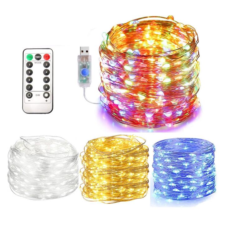 

5M 10M 20M USB Remote Dual Control String Lights Copper Wire for Christmas Day Wedding Room Window Curtain Decoration 50-100-200 LEDs 8 Lighting Mode