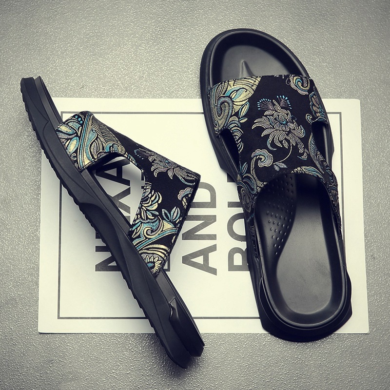 

Slippers men's summer wear fashion trend sandals embroidery 0ZYM, 1# shoe box