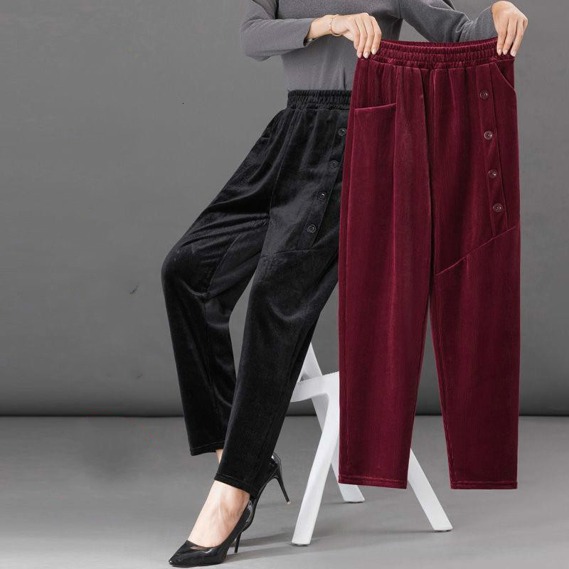 

New Corduroy Harem Para As Mulheres Da Moda 2021 Outono Casual Calas De Perna Larga Me Solta Alta Cintura Feminina 00cf, Midweight