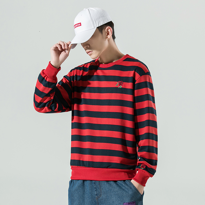 

2021 Brand Hoodies Men Sweatshirt Harajuku Long Sleeve New Spring Man Clothe Korean Style Fashion Plus Size Striped Clothing Top Hsf4, Red