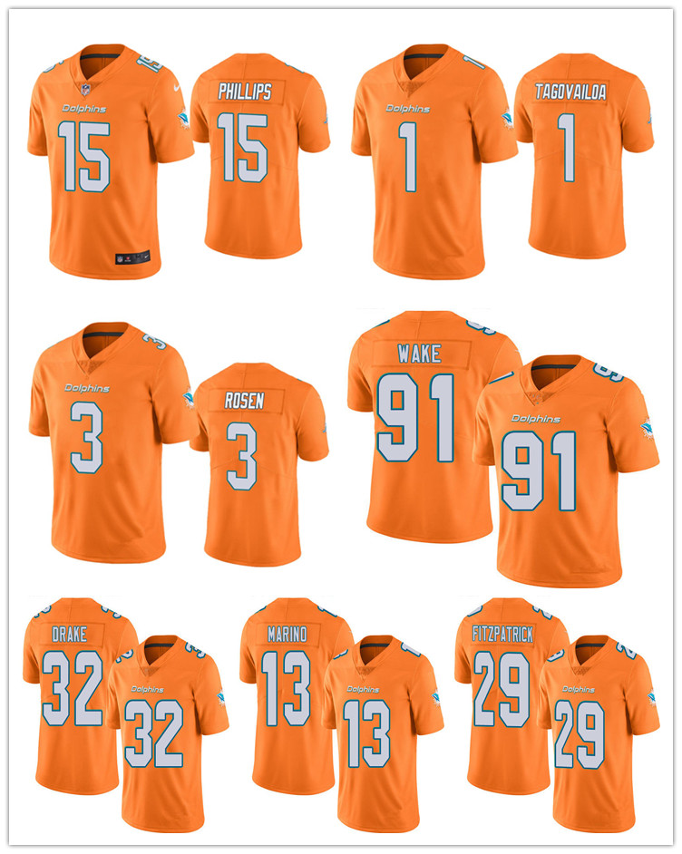 

Miami's MEN WOMEN YOUTH Dolphins's Jaelan Phillips Minkah Fitzpatrick Dan Marino jaylen waddle 1 tua tagovailoa Orange Color Rush Limited fo, Black;red