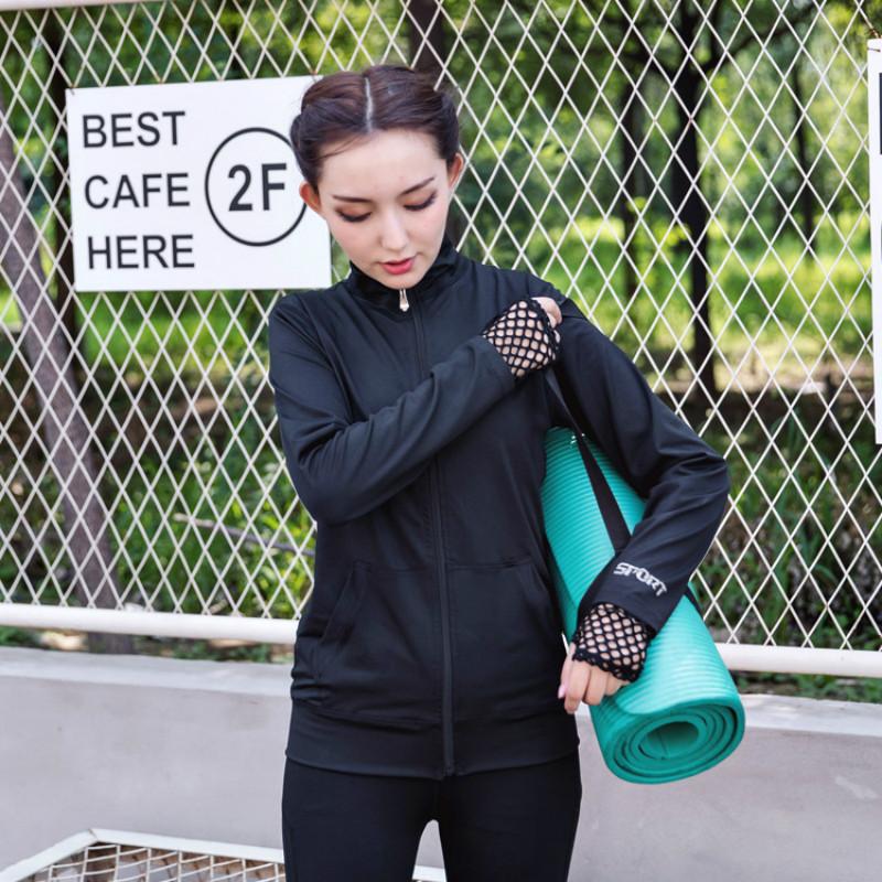 

Workout Jacket Sports Blouse Yoga Tops Shirts Clothes Women 2021 Long Sleeve Fitness Gym Quick Dry Running Shirts Tank Ladies, Black
