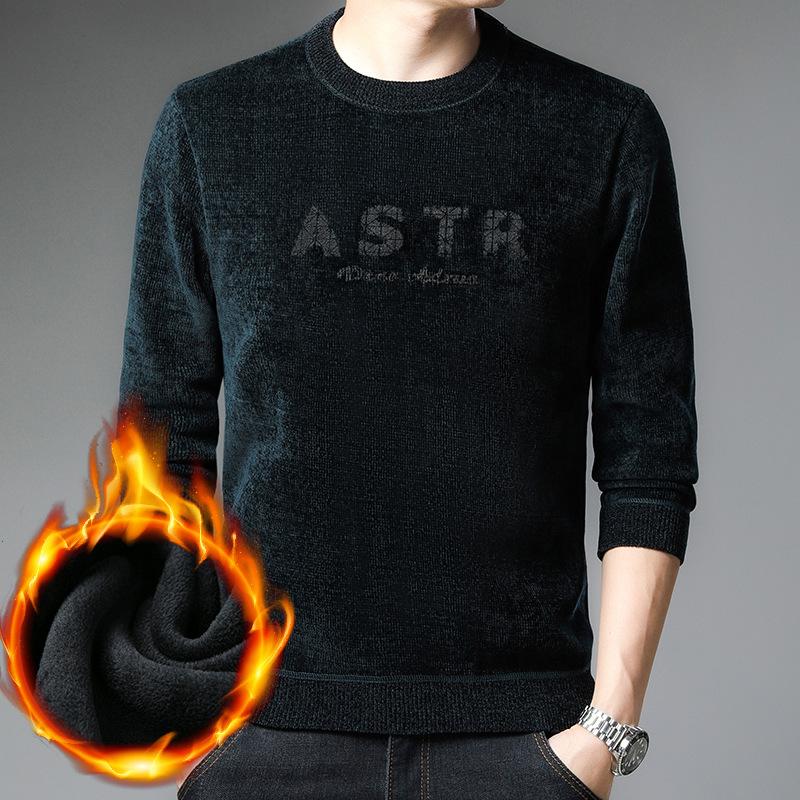 

Men's Sweaters 2021 Autumn Winter Plus Size Slim Velvet Sweater Korean Simple Solid Color Round Neck Thick Warm Men Tops, White;black