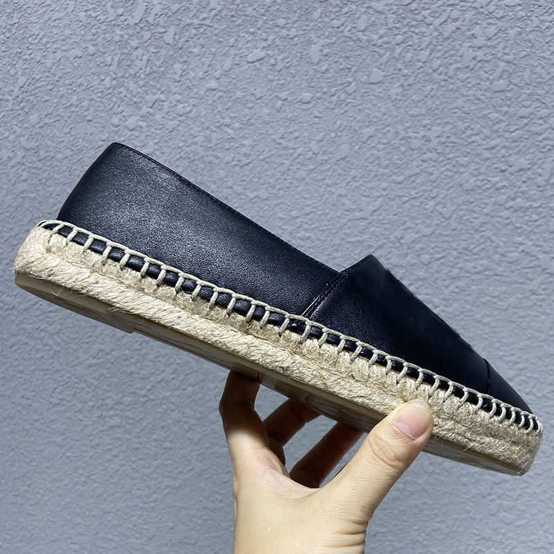 

2021 High quality Handmade Shoes fashion Designers Genuine Leather Loafers Hemp rope bottom Flat Heel womens US size 4-11 women Shoe, Red;white
