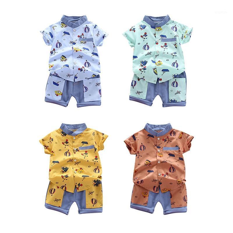 

Born Baby Boy Clothes Boys Fashion Cartoon Car Lapel Shirt Shorts 2 Pieces Set Clothing Sets, White