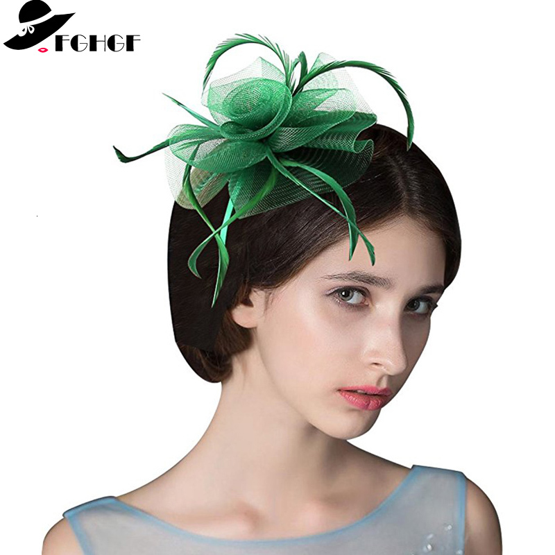 

2021 New Women Feather Flower Fascinator Hat Hair Clip Brooch Wedding Tea Party Headpiece Kentucky Derby Church Headwear 12 Color Isbh