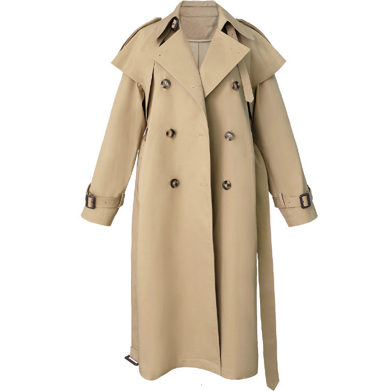 

2021 Vintage France Elegant Khaki X-long Jacket Designer Korean Women Trench Coat Streetwear Fashion Girls Autumn New Mllg