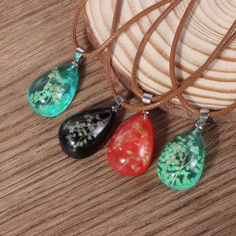 

Chains Fashion Accessories Party Luminous Dried Flower Necklace Jewelry Gift Teardrop Pendant Natural Gypsophila Glass, Silver