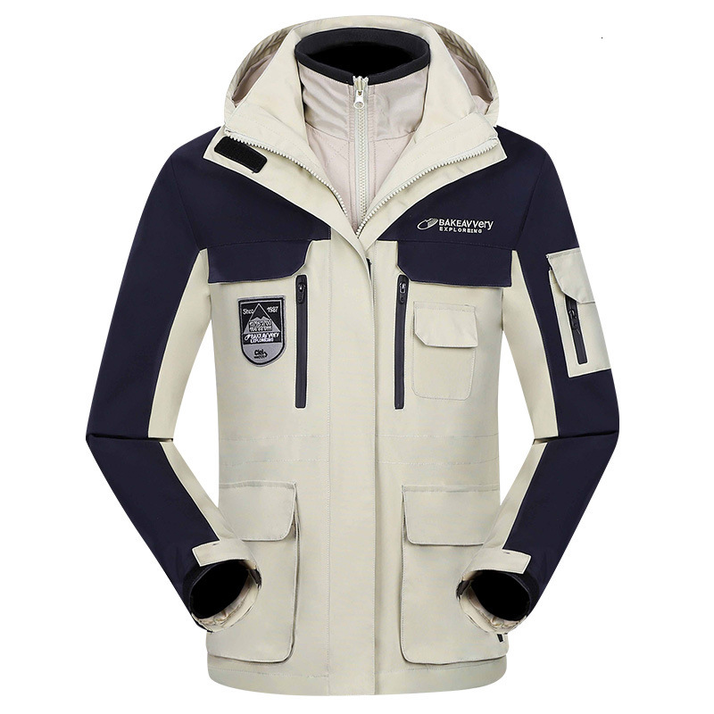 

Winter multi bag stormsuit men' three in one or two-piece windproof, waterproof and warm tide brand women' coat, Male ivory