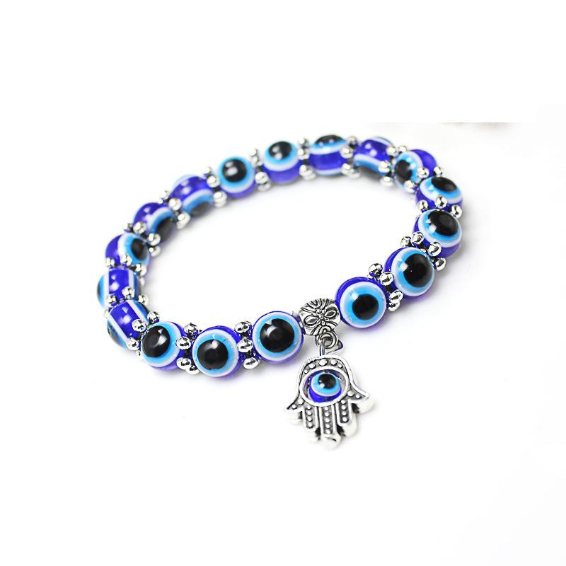 

2021 Fashion Turkey Evil Blue Eyes Beads Bracelets Men Women Religious Hamsa Hand Charms Bracelet & Bangles Wholesale Jewelry