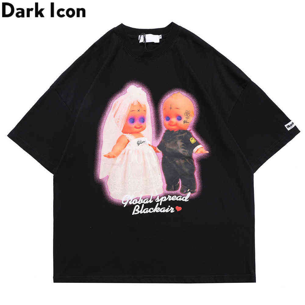 

Printed Hiphop T-shirt Men Women Summer Crew Neck Hipster Tshirts Loose Cotton Tee Shirt 210603, Black