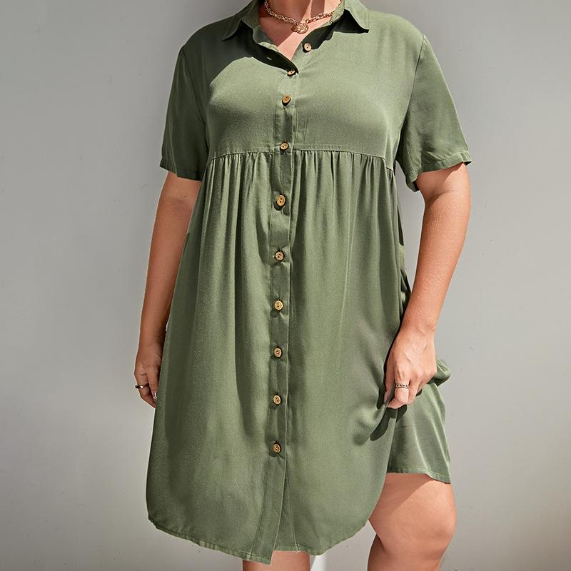 

Plus Size Dresses Summer Women Clothing 4xl Suit Collar Loose Ruffles Free Adjustment Of Button Design Green Large Evening, Black