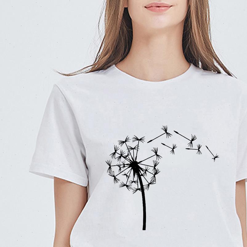 

summer womens fashion t shirt plus size casual hip hop cute dandelion t shirts women hipster vintage camiseta mujer, White