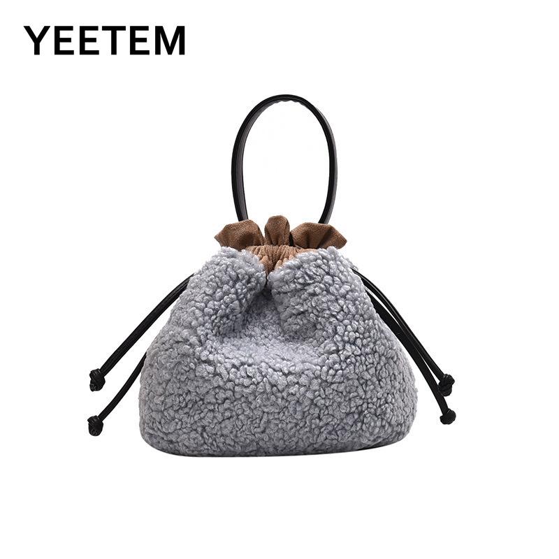 

Plush shoulder bag women's autumn winter lamb plush messenger bag bucket cute warm shoulder brown handbags women, Black
