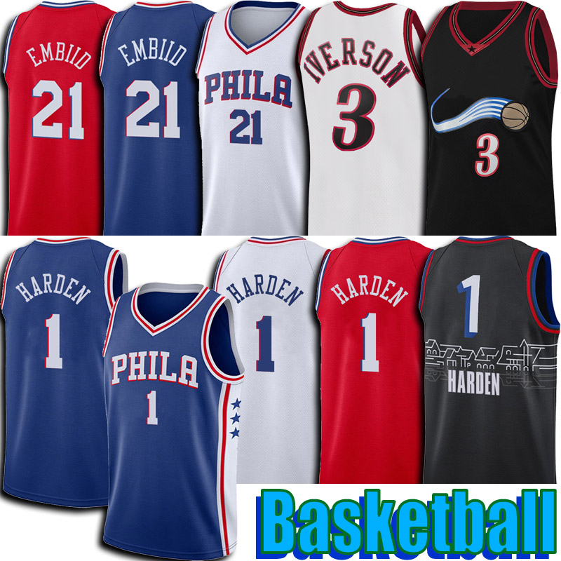 

1 James Harden Jersey Basketball Joel 21 Embiid Allen 3 Iverson Jerseys Retro Julius 6 Erving