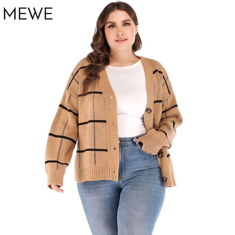 

Women's Sweaters Plus Size Sweater Plaid Khaki Long Sleeve Single Breasted Cute Free Casual Korean Basic Autumn Winter Women