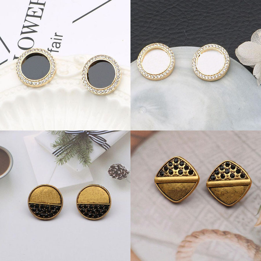 

20colors 18K Gold Plated Brand Designers Letters Stud Earrings Geometric Women Crystal Rhinestone Pearl Earring Wedding Party Fashion Jewerl, Red;brown
