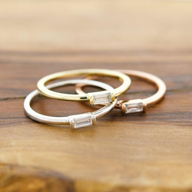 

Wedding Rings Dainty 925 Silver CZ Baguette Stacking Ring Women's Fashion Jewelry Adjustable Size Gold, Silver, Rose Gold