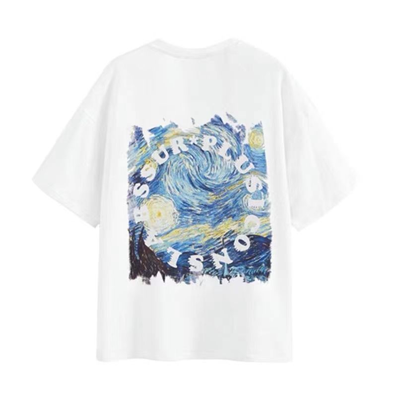

men women 100% cotton iconslab joint ssur plus snoon Night Oil Painting Print short-sleeved loose round neck casual T-shirt, Like the pictures