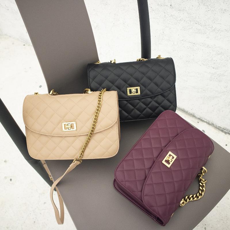 

2021 New Arrivals Women's Shoulder Bags PU Leather Diamond Lattice Chain Female Design Versatile Women Flap Bags, Black