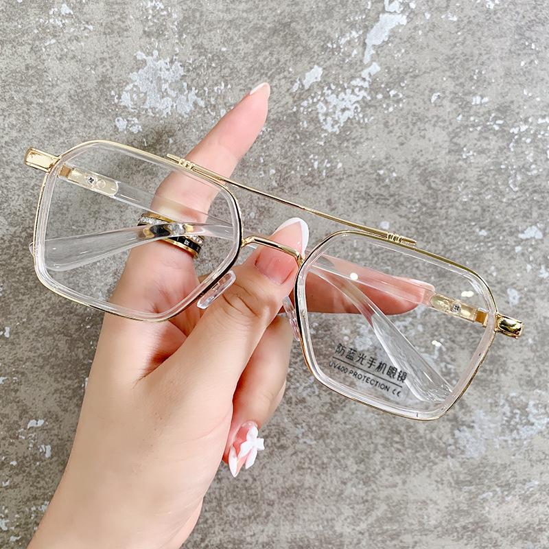 

Sunglasses 2022 Korean Metal Anti Blue Light Women Double Beam Student Square Sun Glasses Men Shades Oculos UV400 Goggle