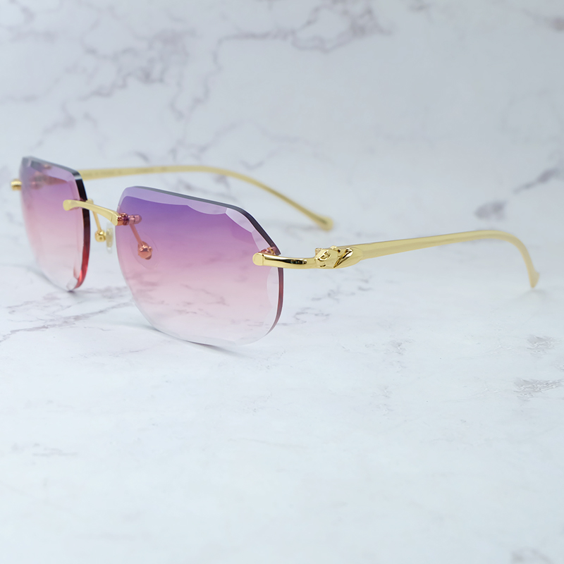 

Luxury Designer Sunglasses Men Retro Rimless Carter Sun Glasses Diamond Cut Panther Classic Vintage Eyewear Shades Lentes De Sol Mujer