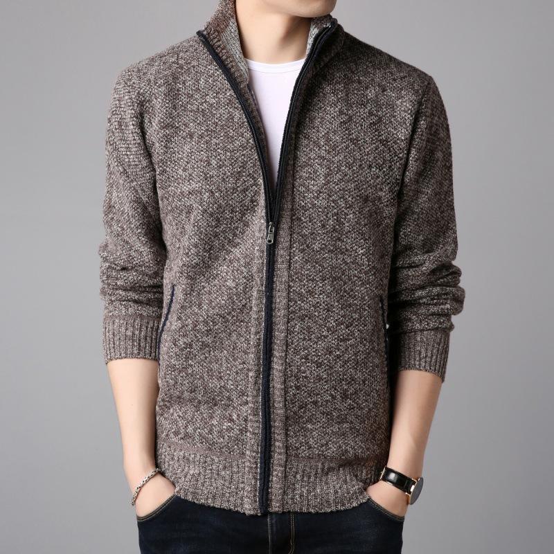 

Men's Sweaters Winter Thick Sweater Coat Fleece Full Zip Long Sleeve Cardigan Side Pocket Autumn Warm Male Fashionable Causal Clothing, White;black