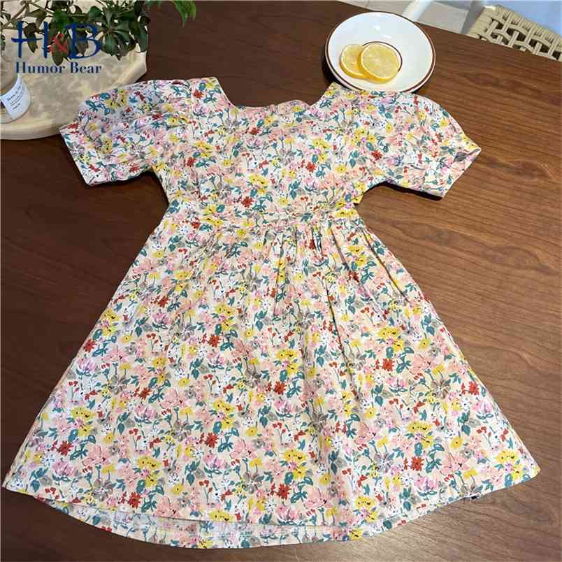 

Girls Dress Summer Puff-Sleeve Floarl Printed Backless Cute Princess Toddler Kids Clothes 210611, Bz2594 pink