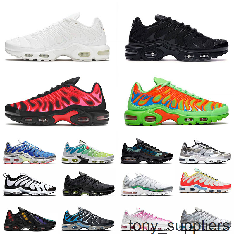 

2021 New Arrival TN plus Sport Running Shoes Triple Black All White University Red Mens Womens Worldwide Trainers, B19 40-46 white metallic