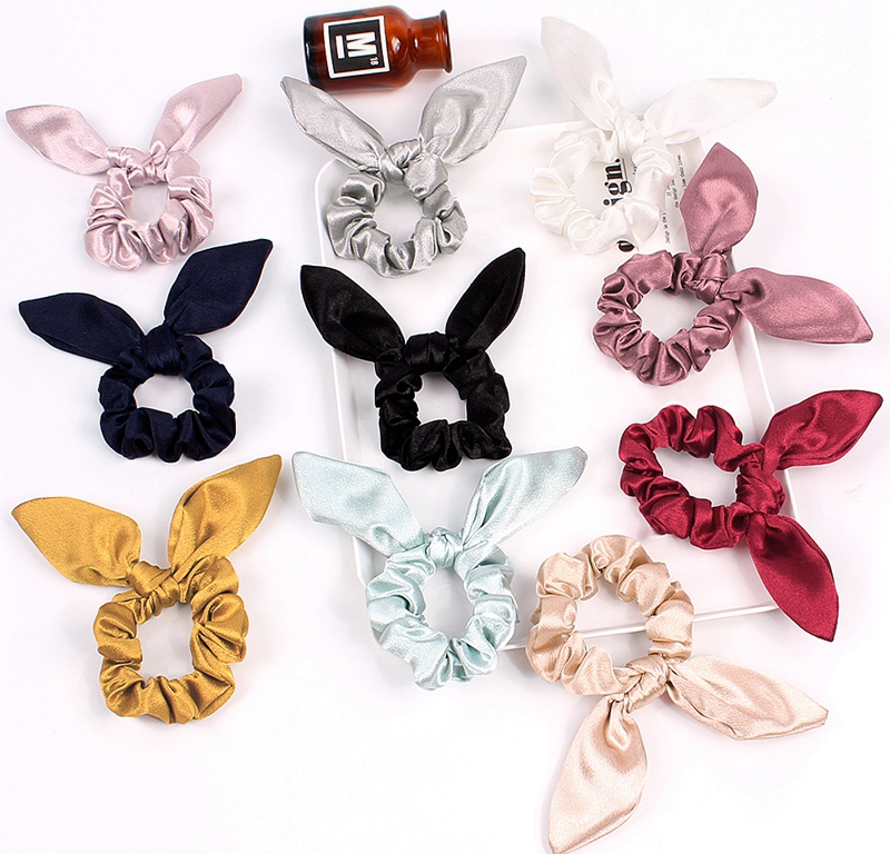 

Bunny Ears Hairband Shiny Knot Bow Hair Rope Silk Scrunchies Hair Band Gum Girls Ponytail Holder Hair Accessories 12 Colors BT4691, As pictures