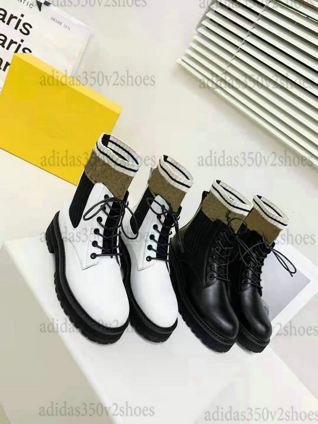 

Rockoko Combat Sock Biker Womens Boot Designer Shoe Leather Luxurys Boots With Stretch Fabric Modif Non-Slip Rubber Sole