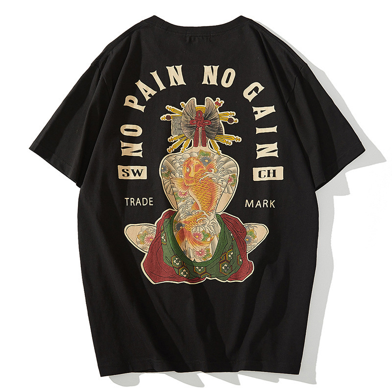 

2021 New Has Arrived Half Hip Hop Tattoo Shirt with a Short T-shirt 0zc5, Black