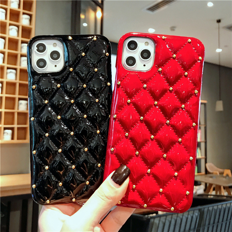 

Fashion Rivet Rhombus Lambskin Back Case for Samsung S21 Ultra S20 S8 S10 5G S9 Plus Note9 A41 A21S A81 S10lite Note10lite S10E