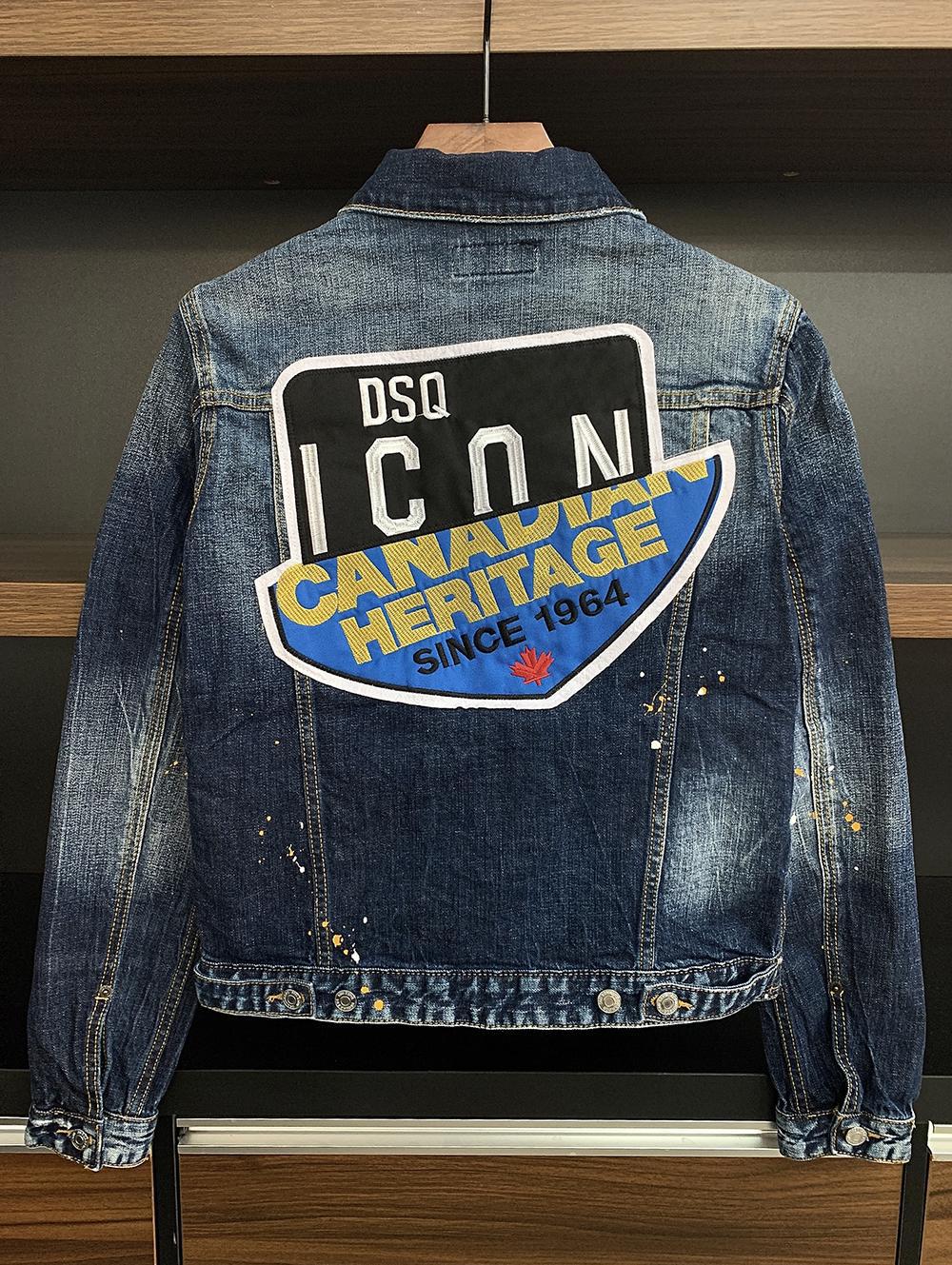 

DSQ denim Jacket men coat dark Blue Casual Denim Jacket cotton Turn-down Collar Long Sleeve Denim Bomber jackets for man wSy DSQ UARED2, As picture