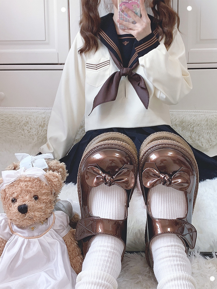 

Original Japanese Kawaii Anime Cosplay Patent Jk Uniform Beautiful Student Lolita Velcro Shoes Size 41 Rfkf