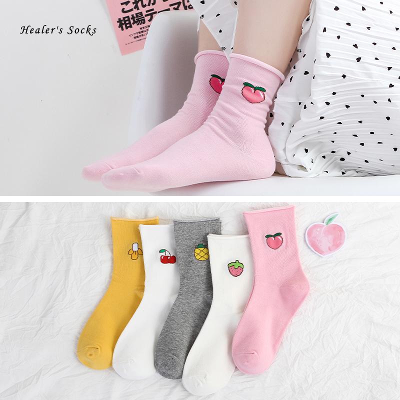 

Socks & Hosiery Funny Fruit Women Cotton Banana Peach Cherry Strawberry Harajuku Fashion Soft Kawaii Happy Loose Girls Tube, Black;white