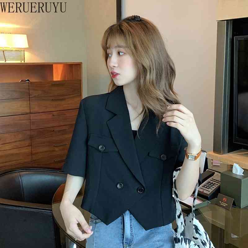 

WERUERUYU Short Sleeve Thin Small Suit Jacket Female Summer Korean Fashion Style Casual Short Suit Jacket Professional Suit 210608, Photo color